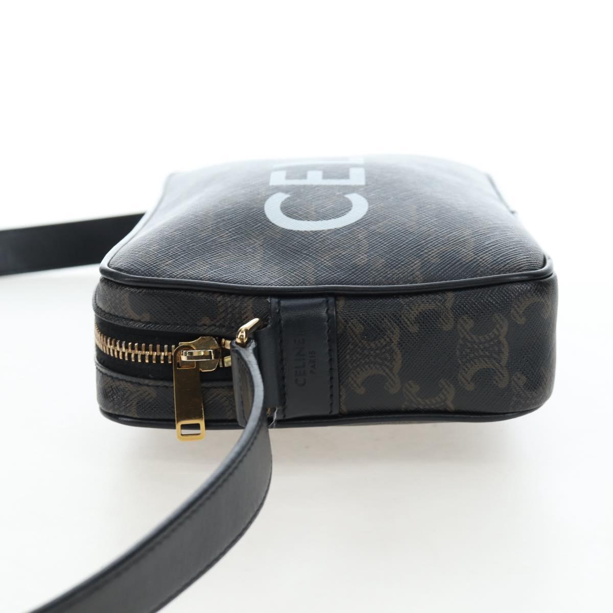 CELINE Triomphe Shoulder Bag PVC Leather Black Gold Tone Auth 194102M