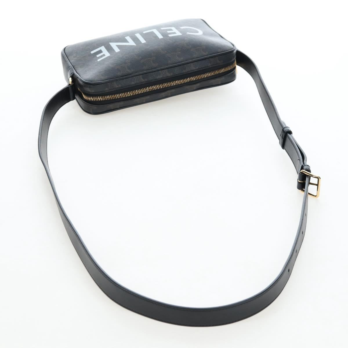 CELINE Triomphe Shoulder Bag PVC Leather Black Gold Tone Auth 194102M