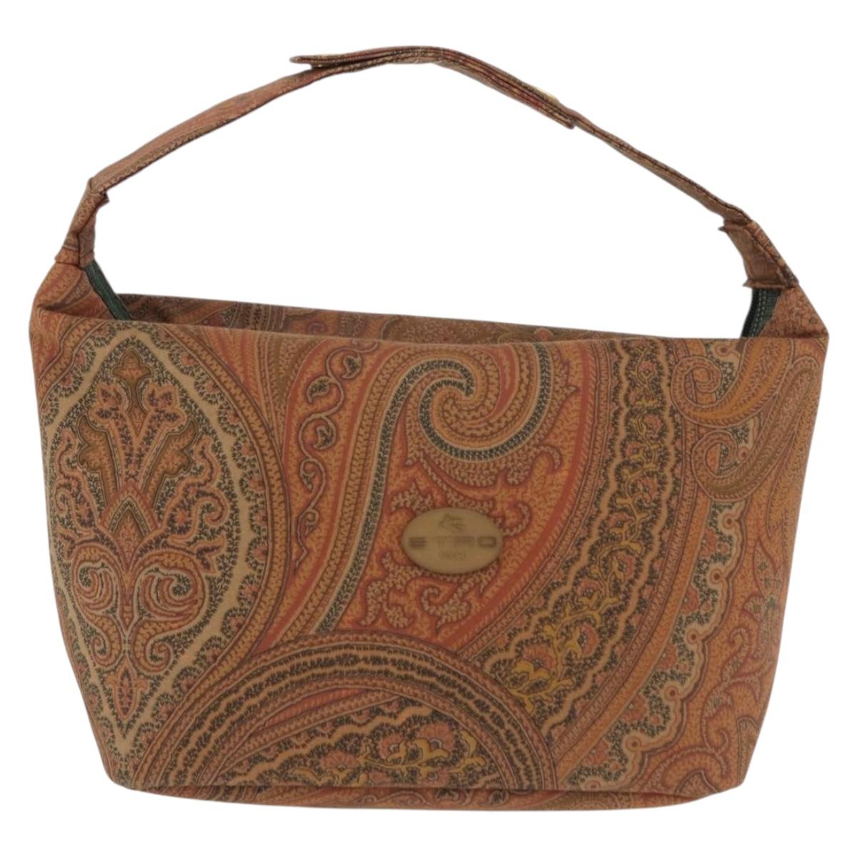 ETRO Hand Bag Canvas Brown Khaki Auth 194105
