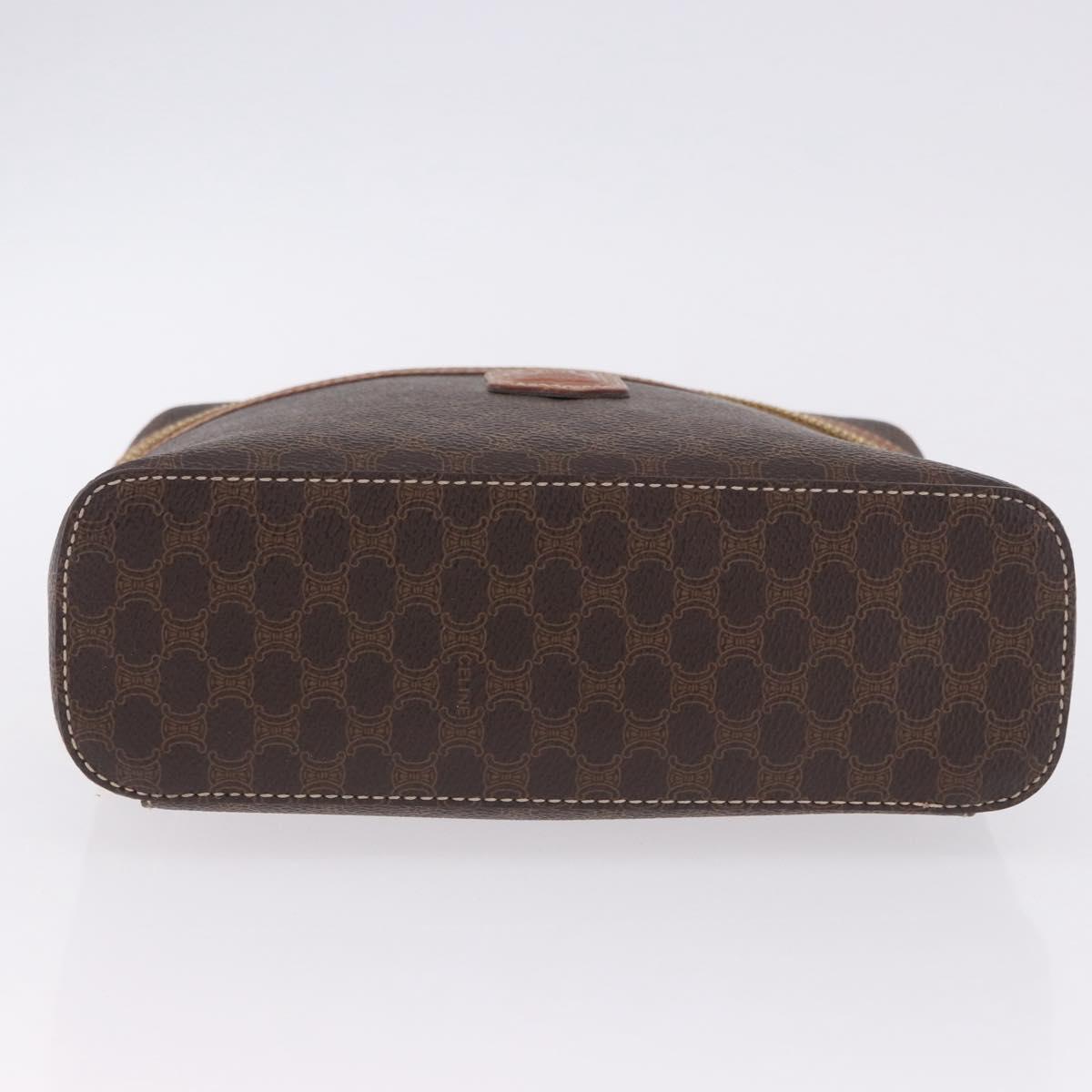 CELINE Macadam Vanity Cosmetic Pouch PVC Leather Brown Gold Tone Auth 194108
