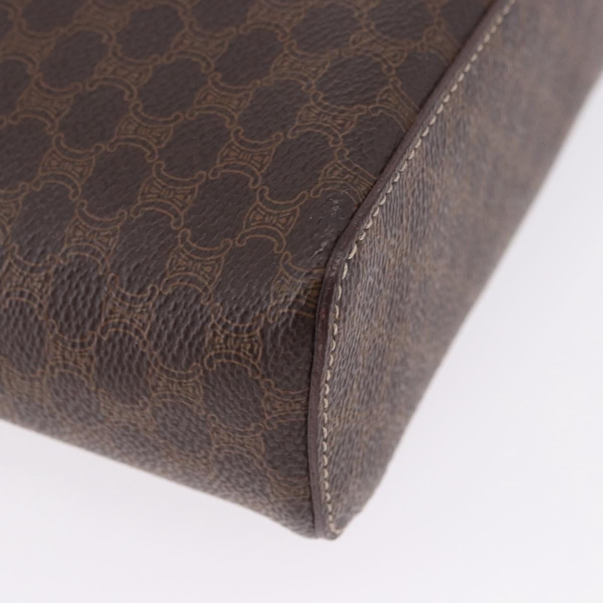 CELINE Macadam Vanity Cosmetic Pouch PVC Leather Brown Gold Tone Auth 194108