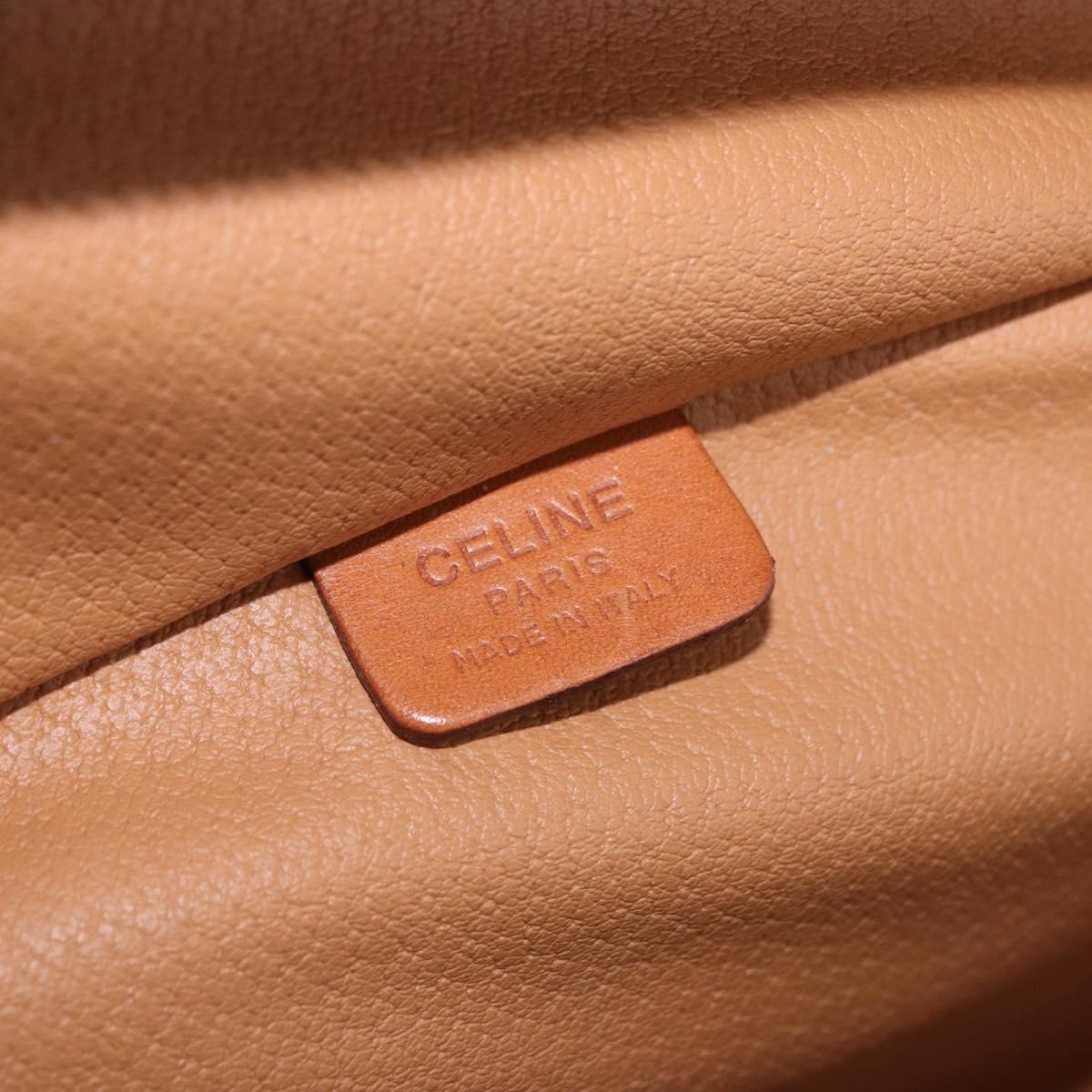 CELINE Macadam Vanity Cosmetic Pouch PVC Leather Brown Gold Tone Auth 194108