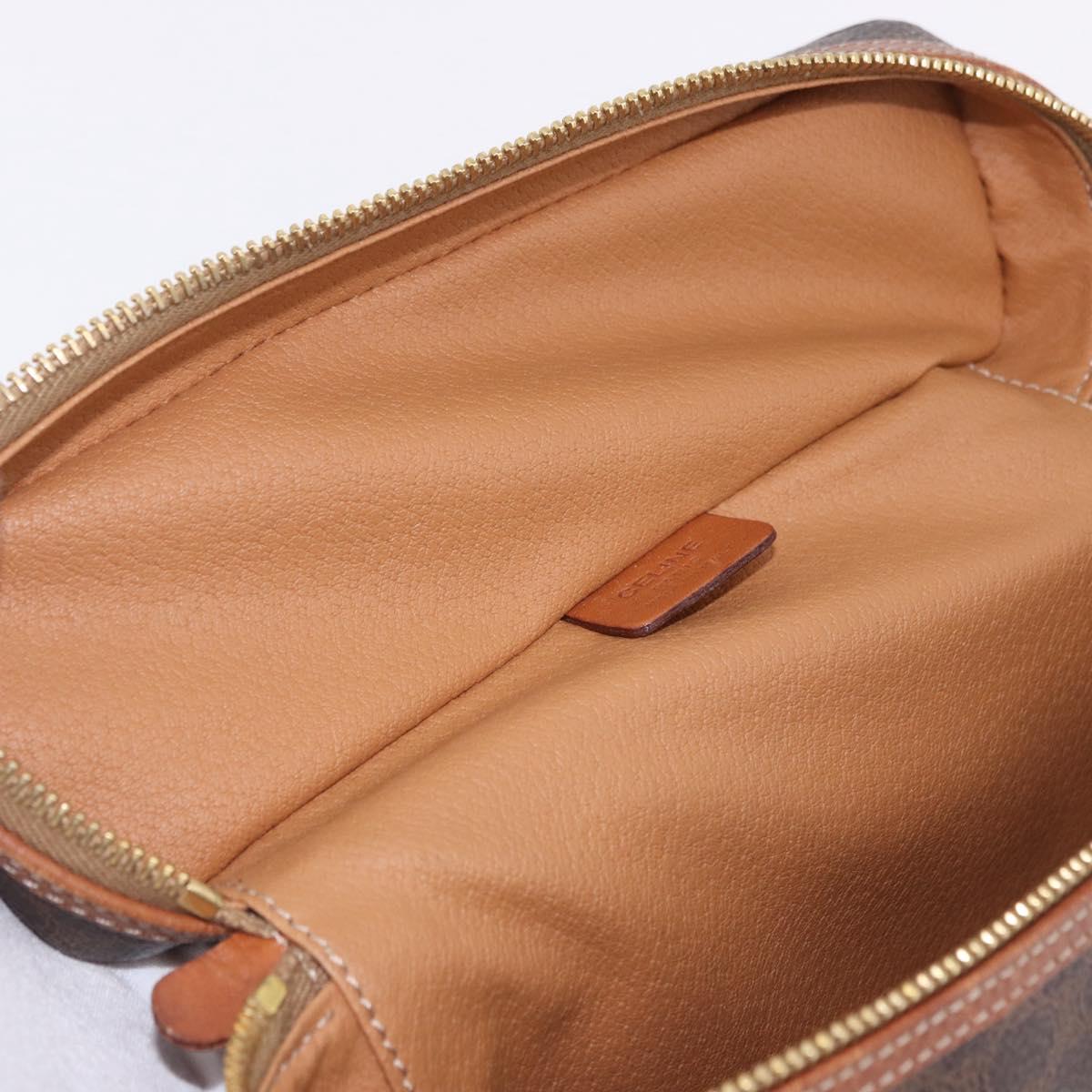 CELINE Macadam Vanity Cosmetic Pouch PVC Leather Brown Gold Tone Auth 194108