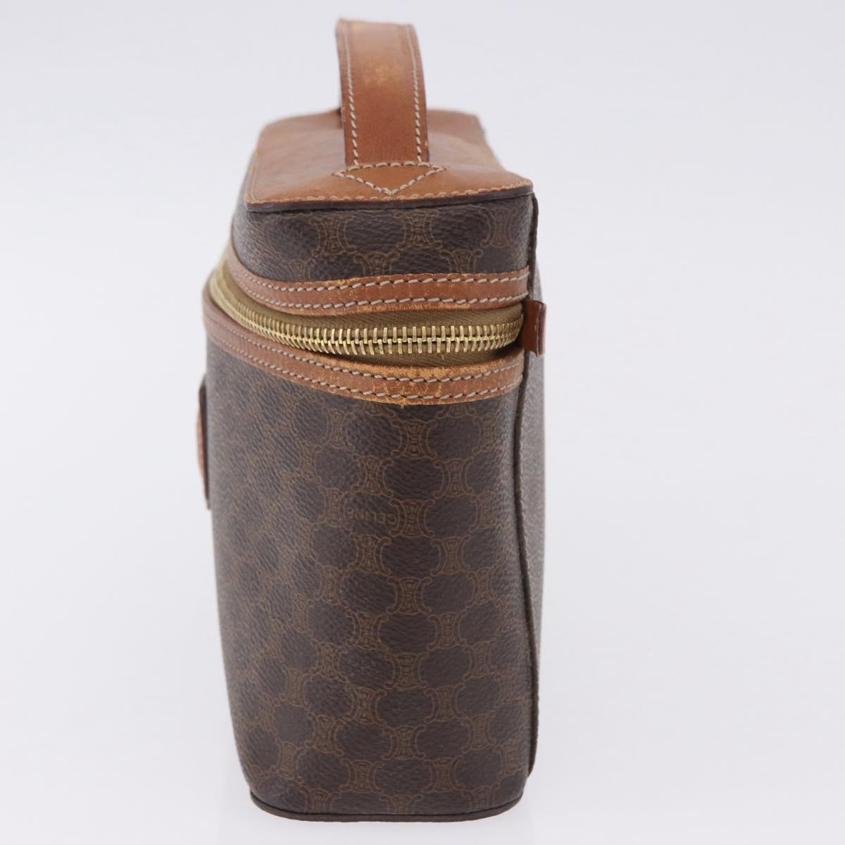 CELINE Macadam Vanity Cosmetic Pouch PVC Leather Brown Gold Tone Auth 194108