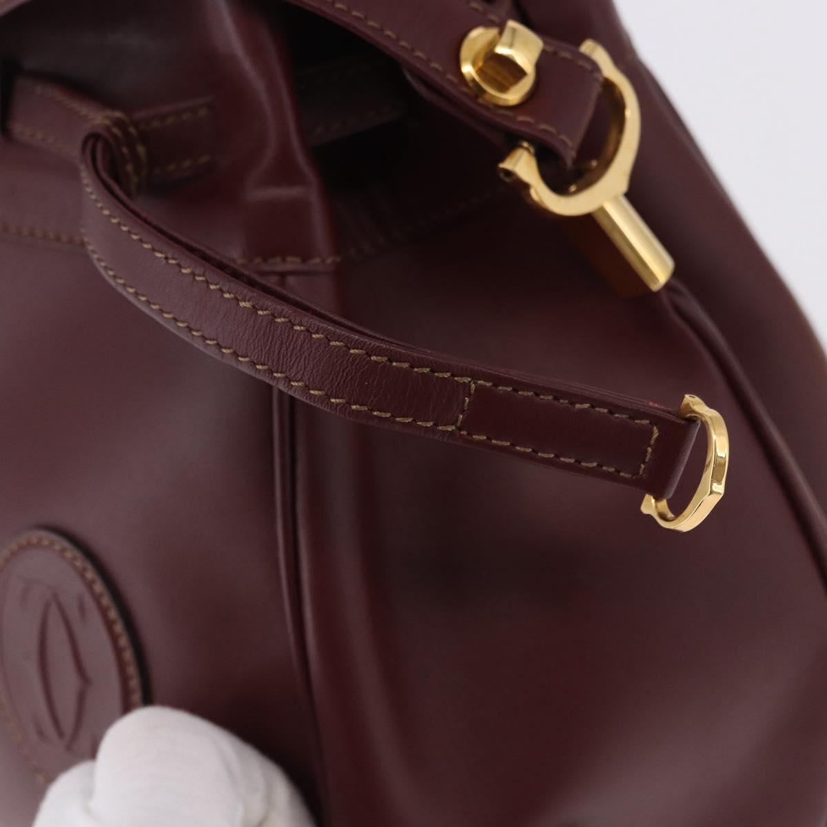 CARTIER Must Line Shoulder Bag Leather Bordeaux Gold Auth 194109A