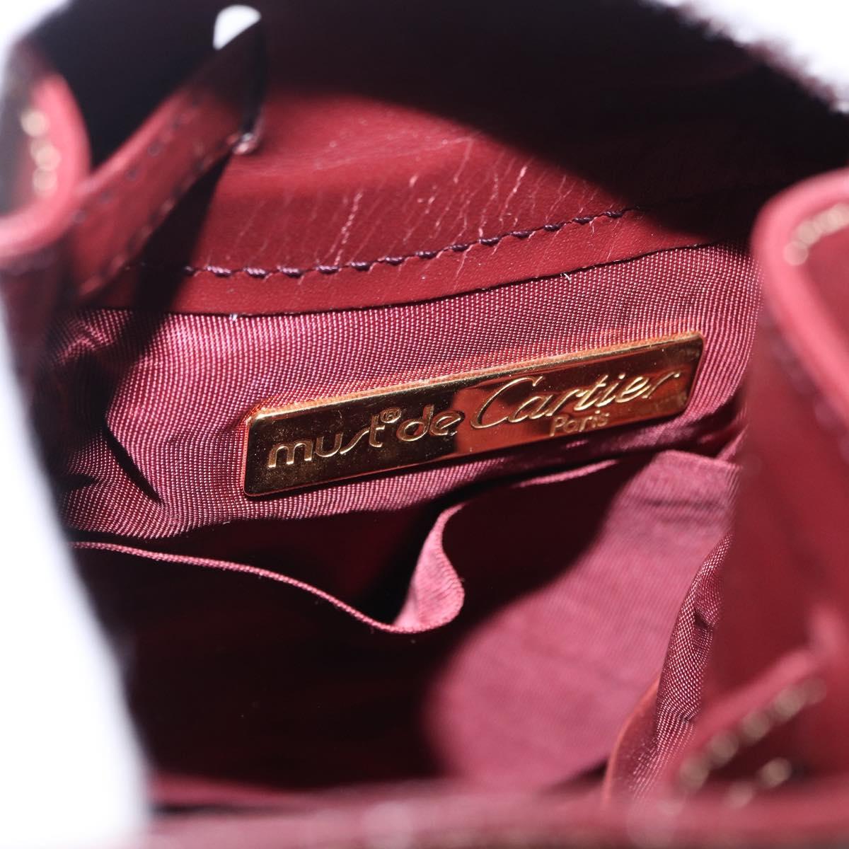 CARTIER Must Line Shoulder Bag Leather Bordeaux Gold Auth 194109A
