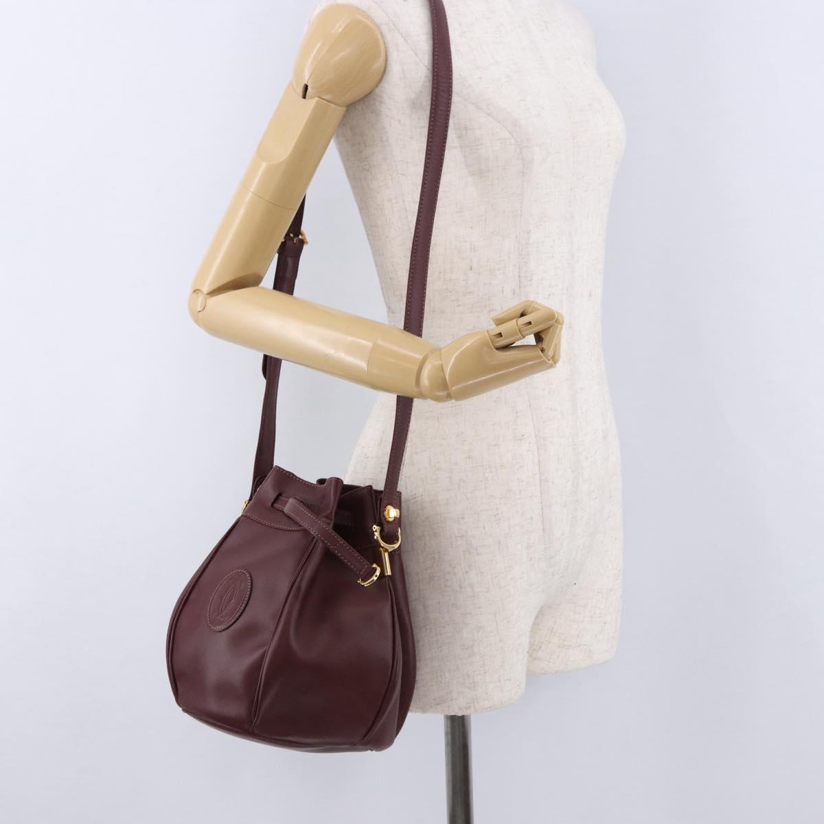 CARTIER Must Line Shoulder Bag Leather Bordeaux Gold Auth 194109A
