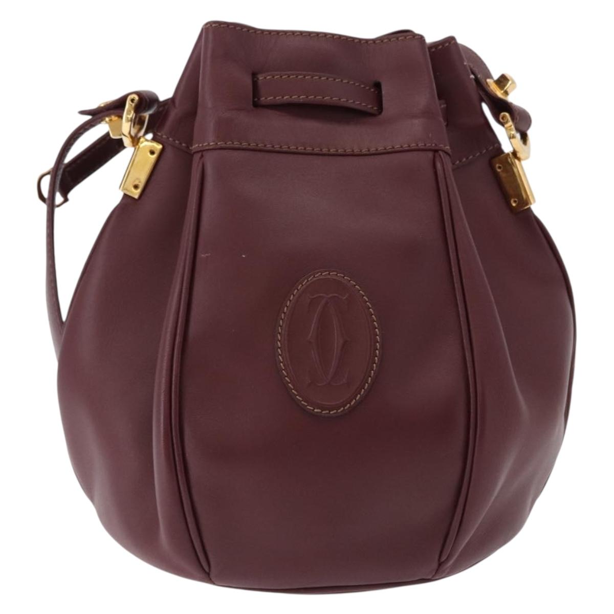 CARTIER Must Line Shoulder Bag Leather Bordeaux Gold Auth 194109A
