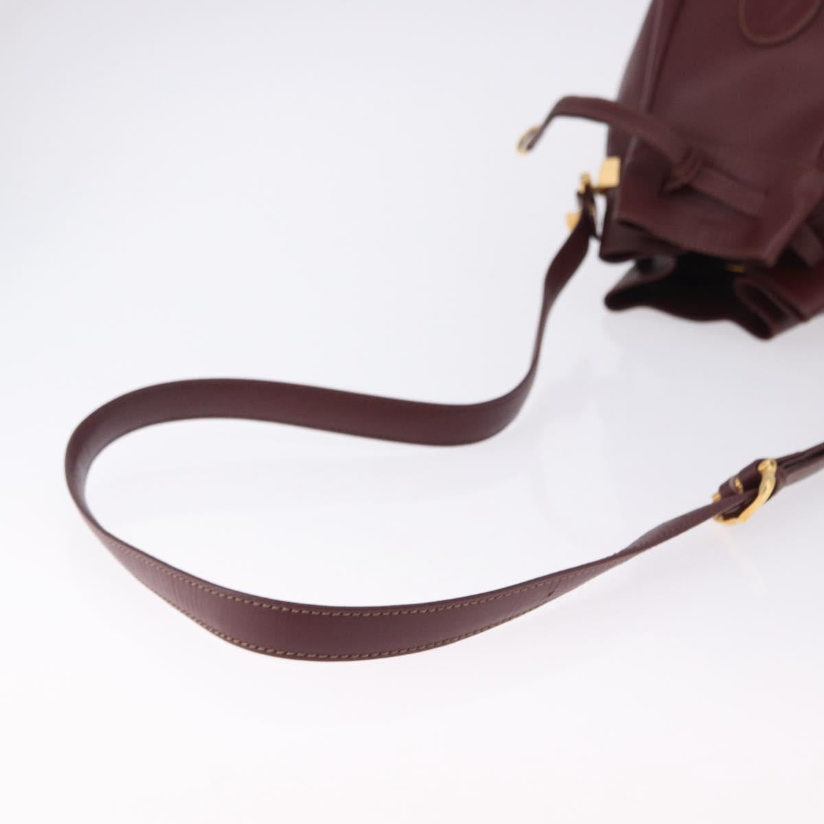 CARTIER Must Line Shoulder Bag Leather Bordeaux Gold Auth 194109A