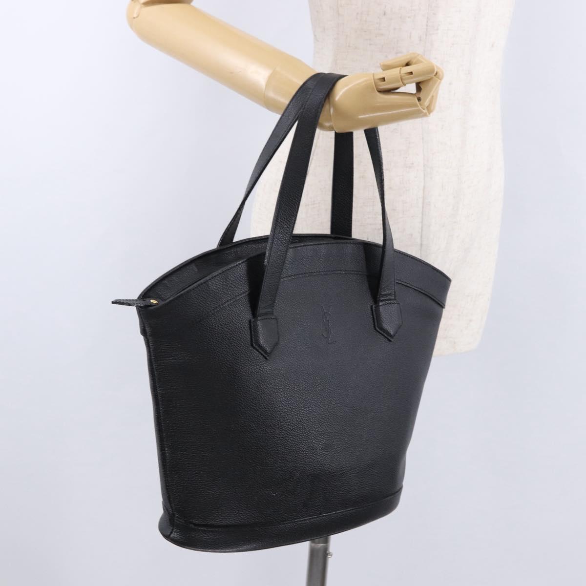 SAINT LAURENT Hand Bag Leather Black Auth 194110