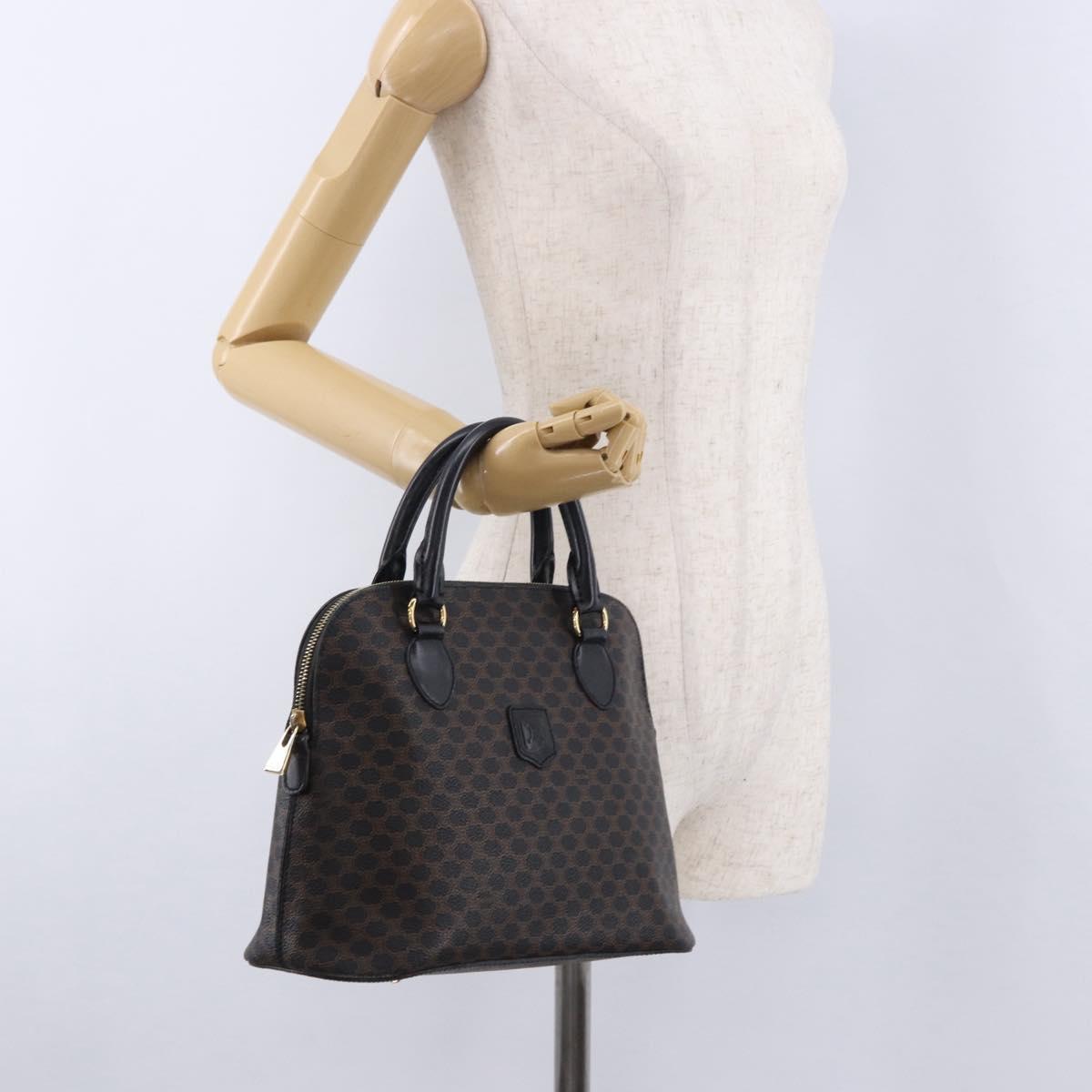 CELINE Macadam Canvas Hand Bag PVC Leather Black Gold Auth 194111V
