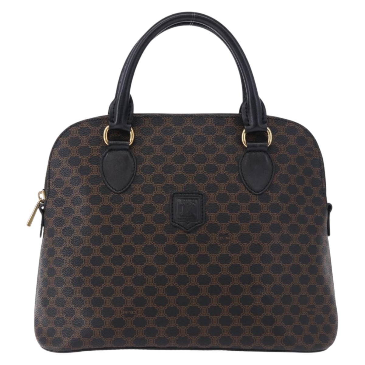 CELINE Macadam Canvas Hand Bag PVC Leather Black Gold Auth 194111V