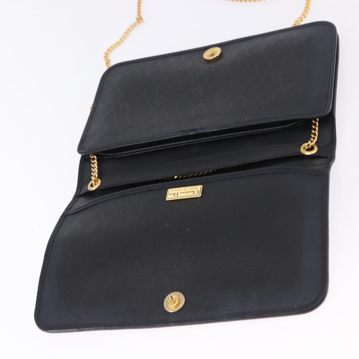 Christian Dior Chain Shoulder Bag Leather Black Gold Auth 194112A
