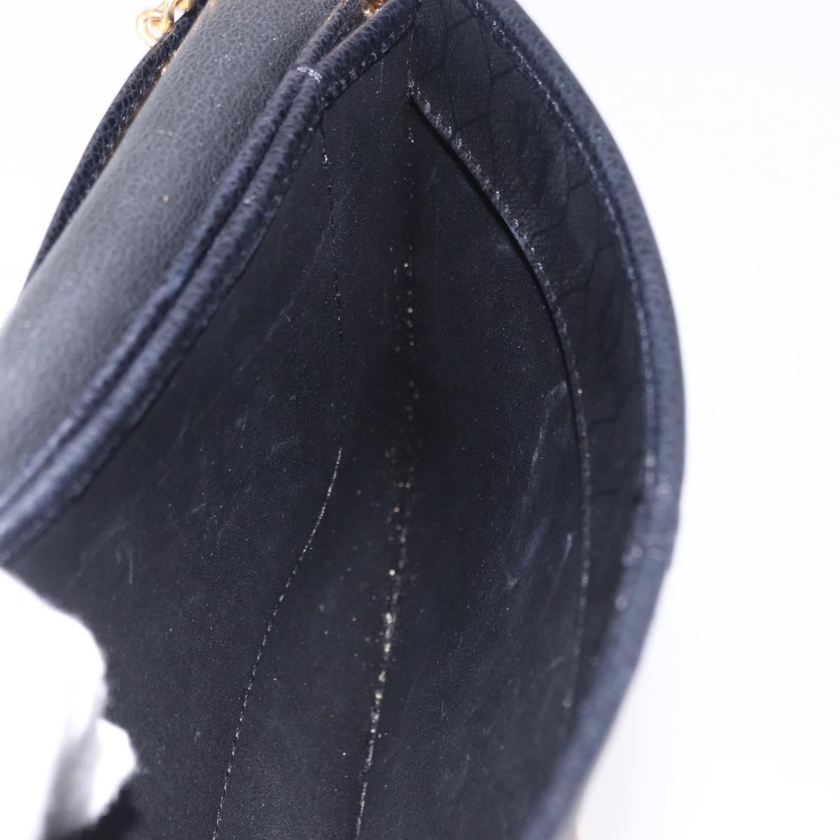 Christian Dior Chain Shoulder Bag Leather Black Gold Auth 194112A