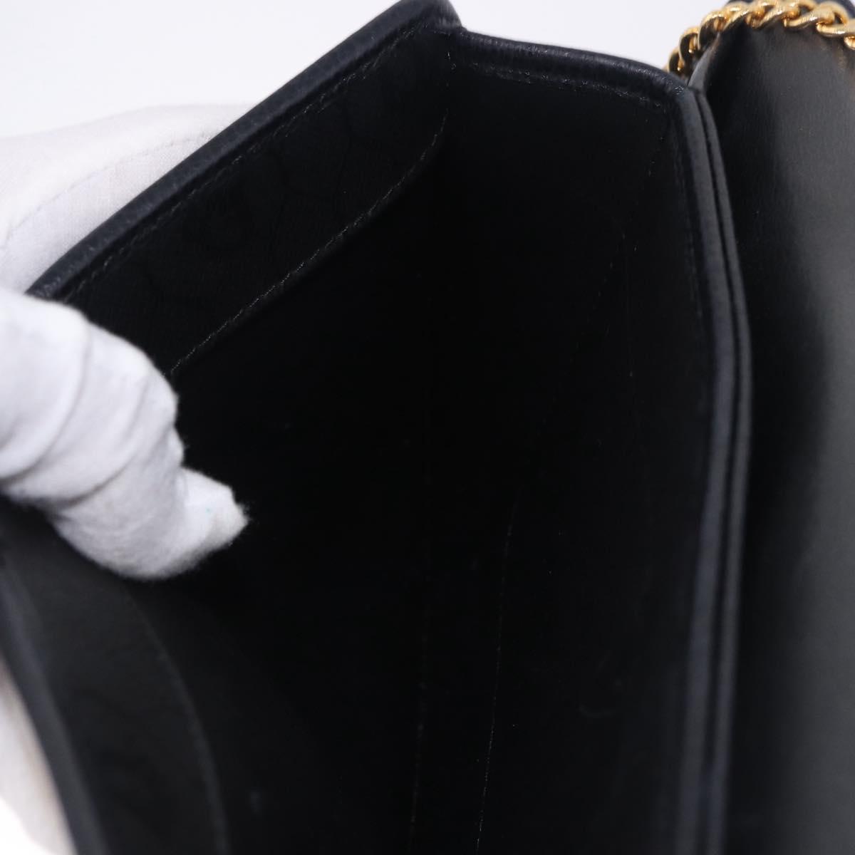 Christian Dior Chain Shoulder Bag Leather Black Gold Auth 194112A