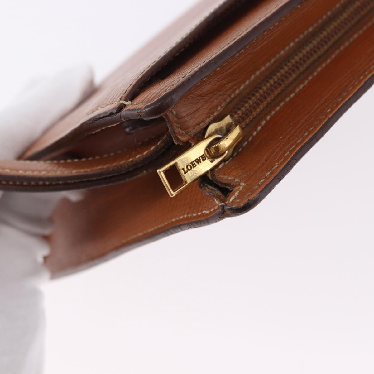 LOEWE Clutch Bag Leather Brown Gold Tone Auth 194113
