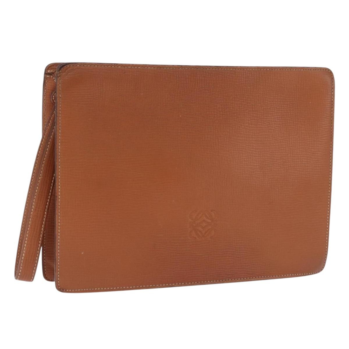 LOEWE Clutch Bag Leather Brown Gold Tone Auth 194113