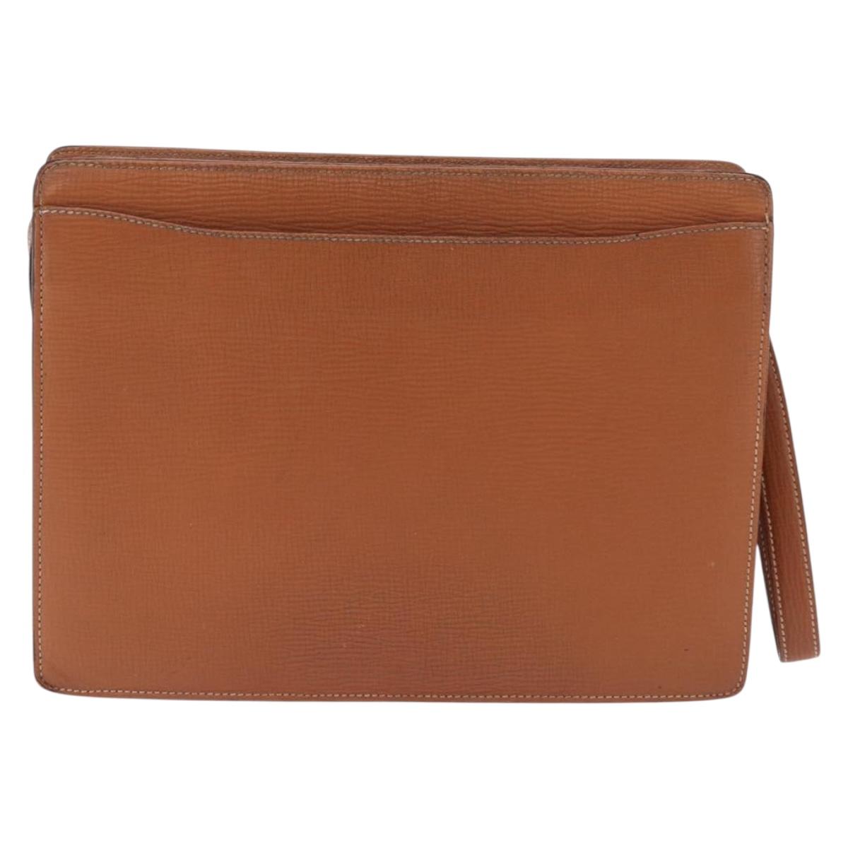 LOEWE Clutch Bag Leather Brown Gold Tone Auth 194113