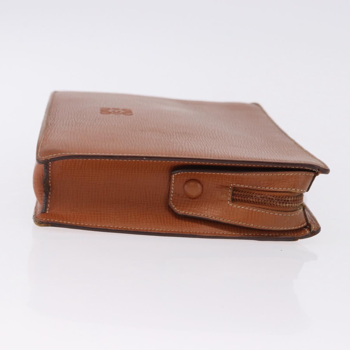 LOEWE Clutch Bag Leather Brown Gold Tone Auth 194113