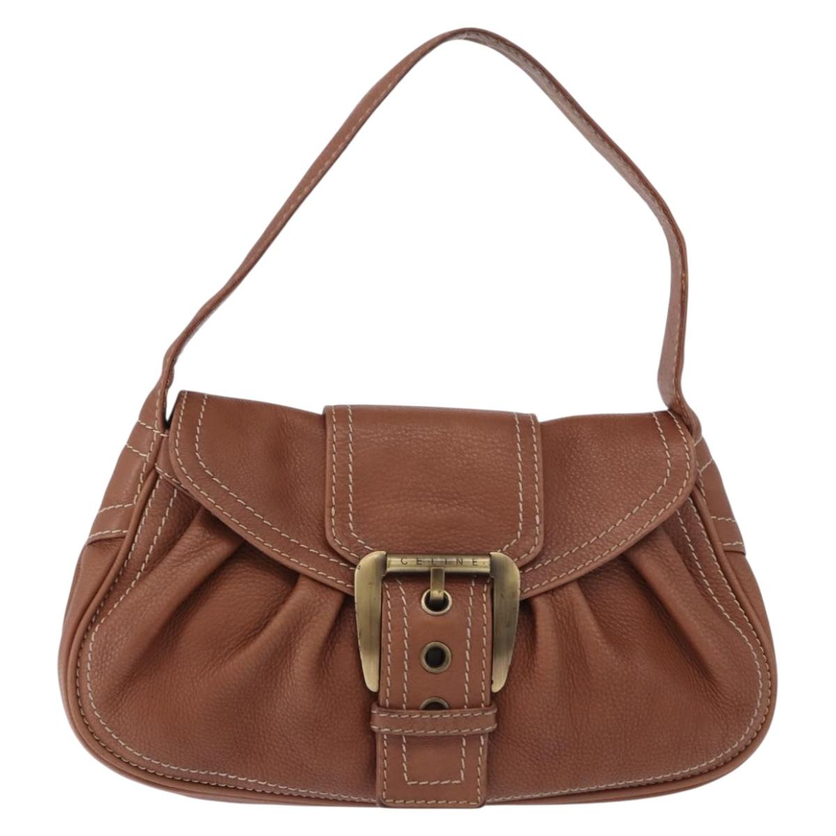 CELINE Hand Bag Leather Brown Auth 194115V