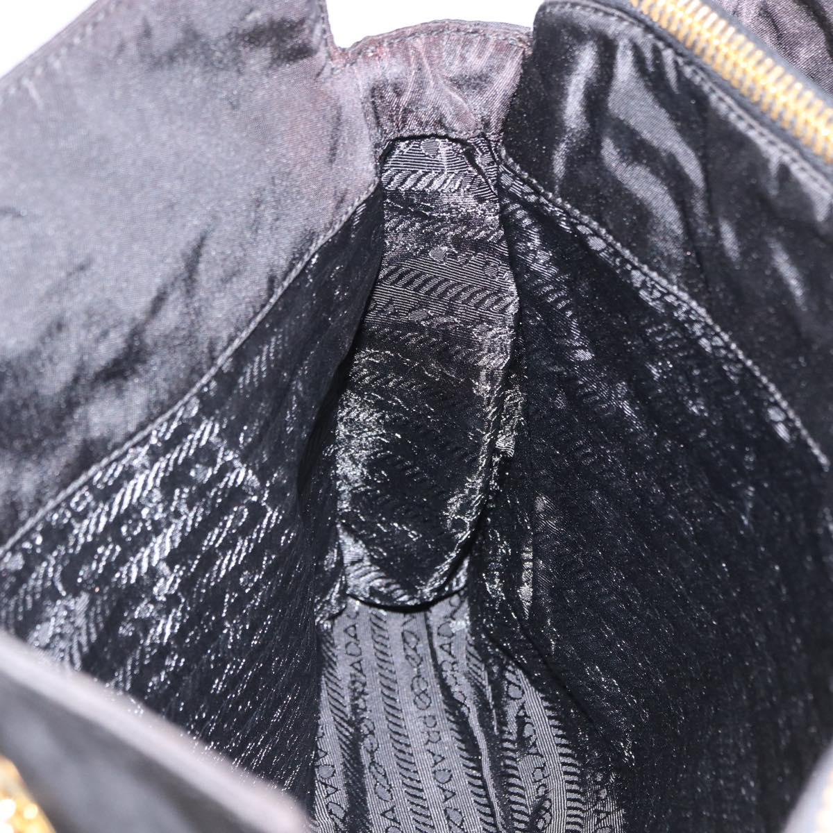 PRADA Chain Shoulder Bag Nylon Black Gold Tone Auth 194116