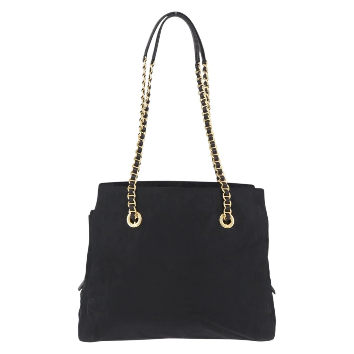 PRADA Chain Shoulder Bag Nylon Black Gold Tone Auth 194116