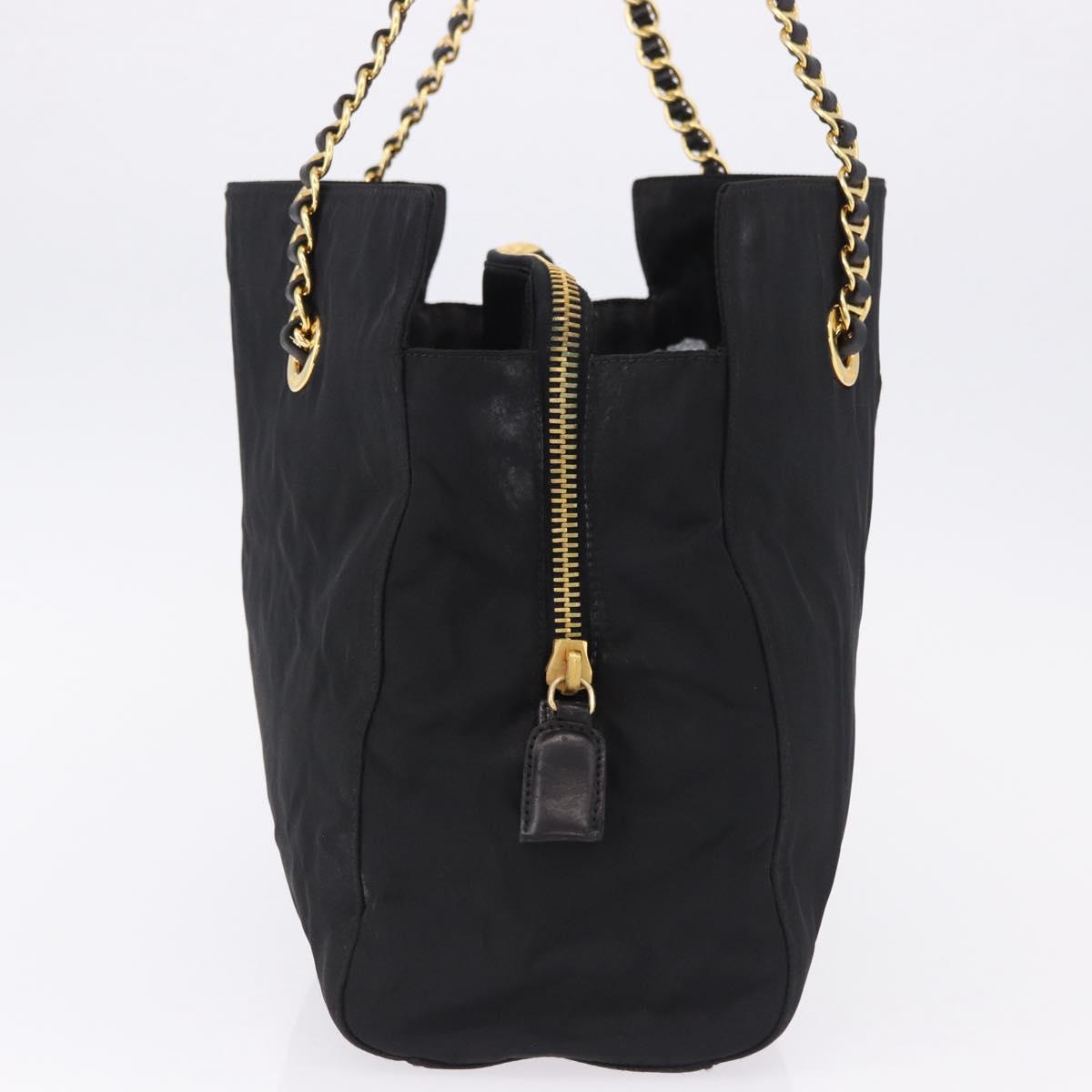 PRADA Chain Shoulder Bag Nylon Black Gold Tone Auth 194116