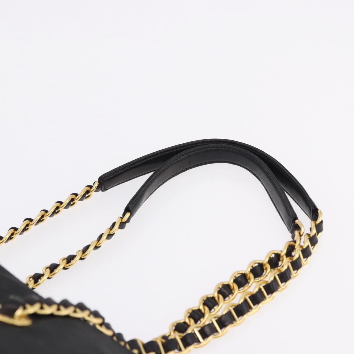 PRADA Chain Shoulder Bag Nylon Black Gold Tone Auth 194116