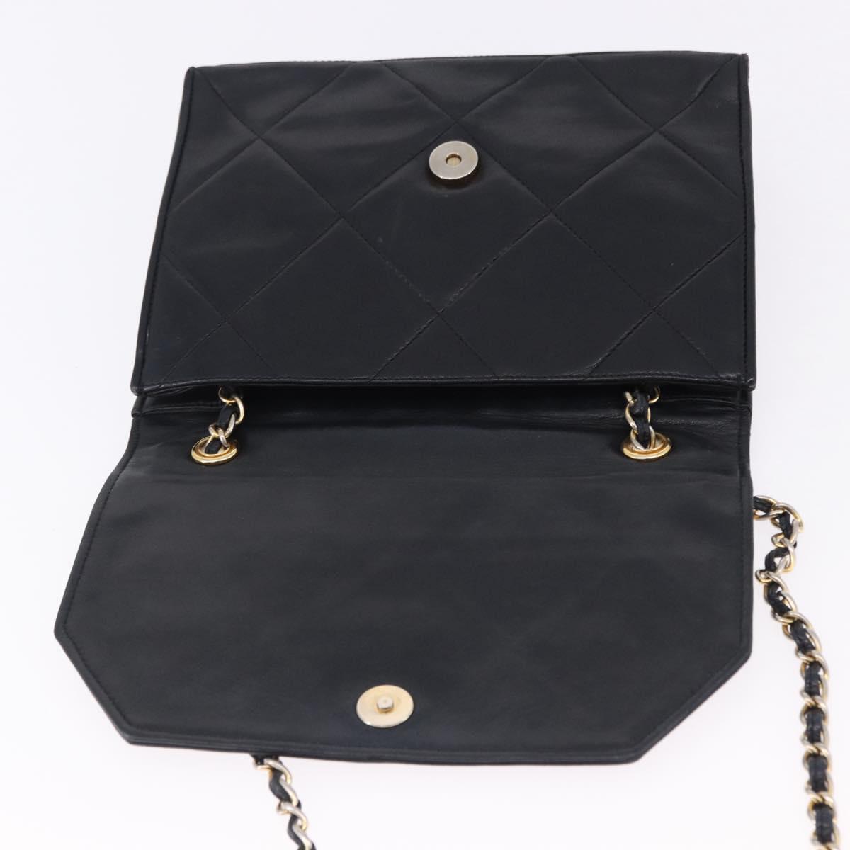 CHANEL Matelasse Chain Shoulder Bag Lamb Skin Black Gold Tone CC Auth 194117A