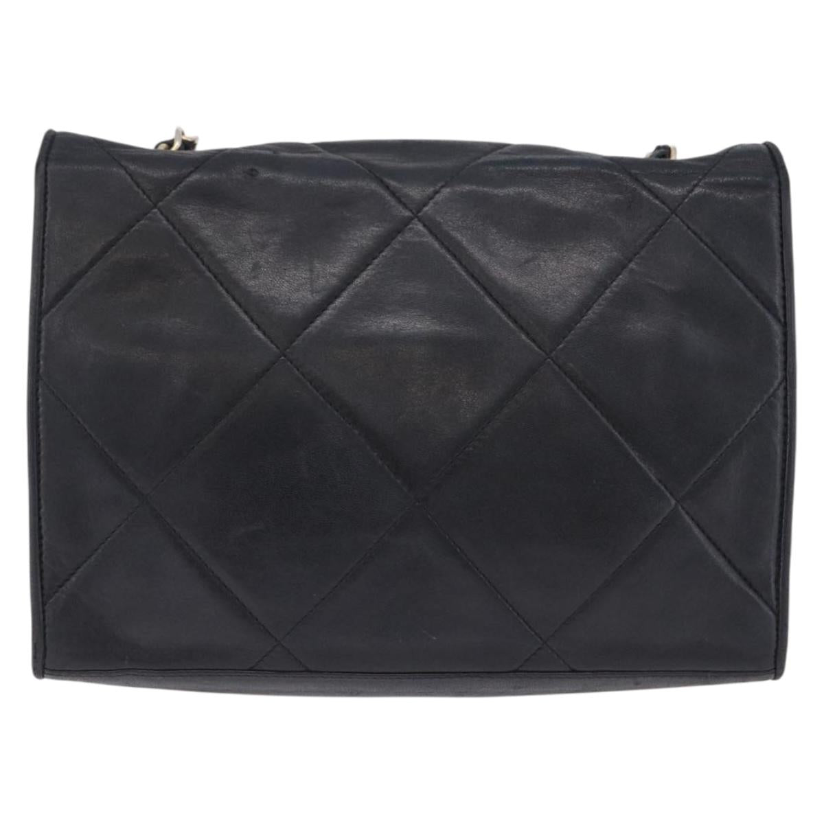 CHANEL Matelasse Chain Shoulder Bag Lamb Skin Black Gold Tone CC Auth 194117A