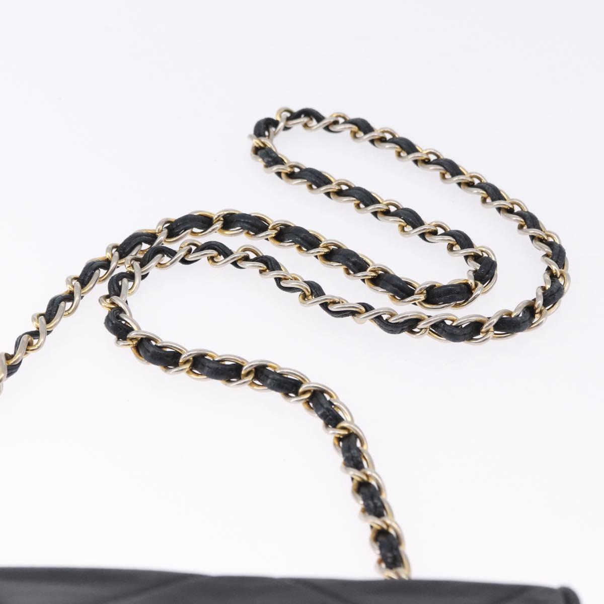 CHANEL Matelasse Chain Shoulder Bag Lamb Skin Black Gold Tone CC Auth 194117A