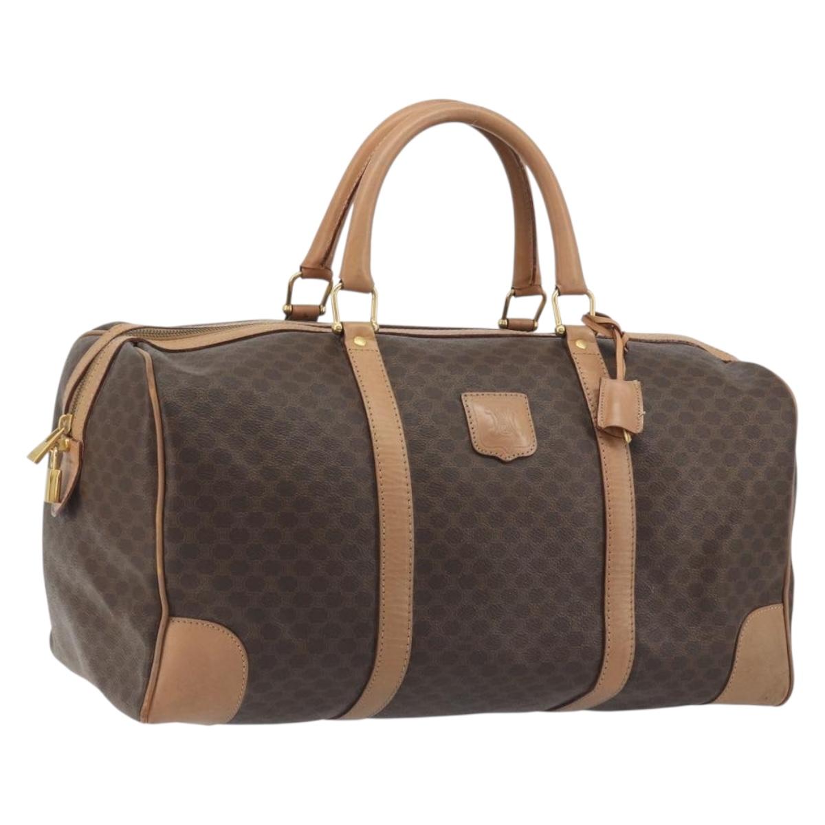 CELINE Macadam Boston Bag PVC Leather Brown Gold Tone Auth 194119A