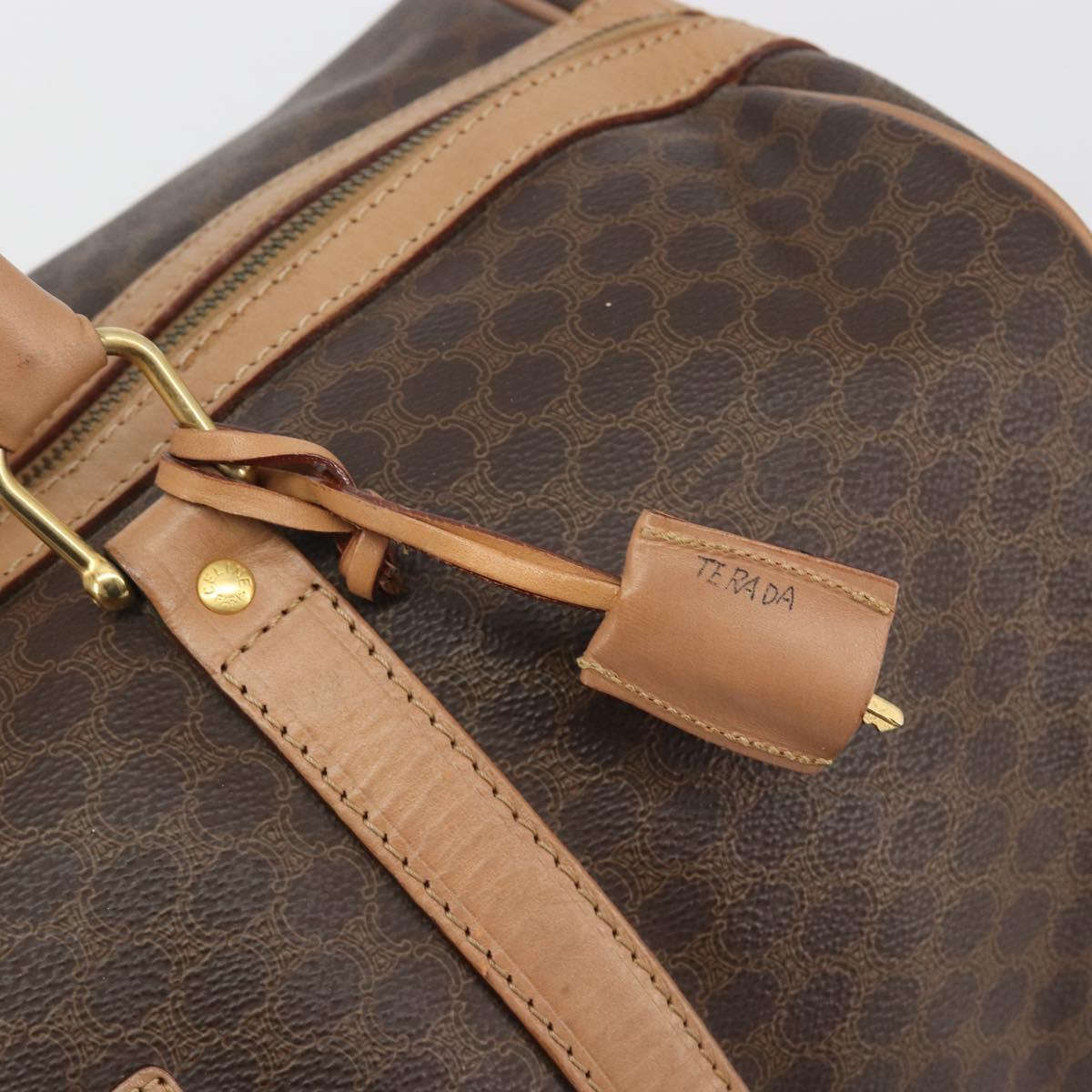 CELINE Macadam Boston Bag PVC Leather Brown Gold Tone Auth 194119A