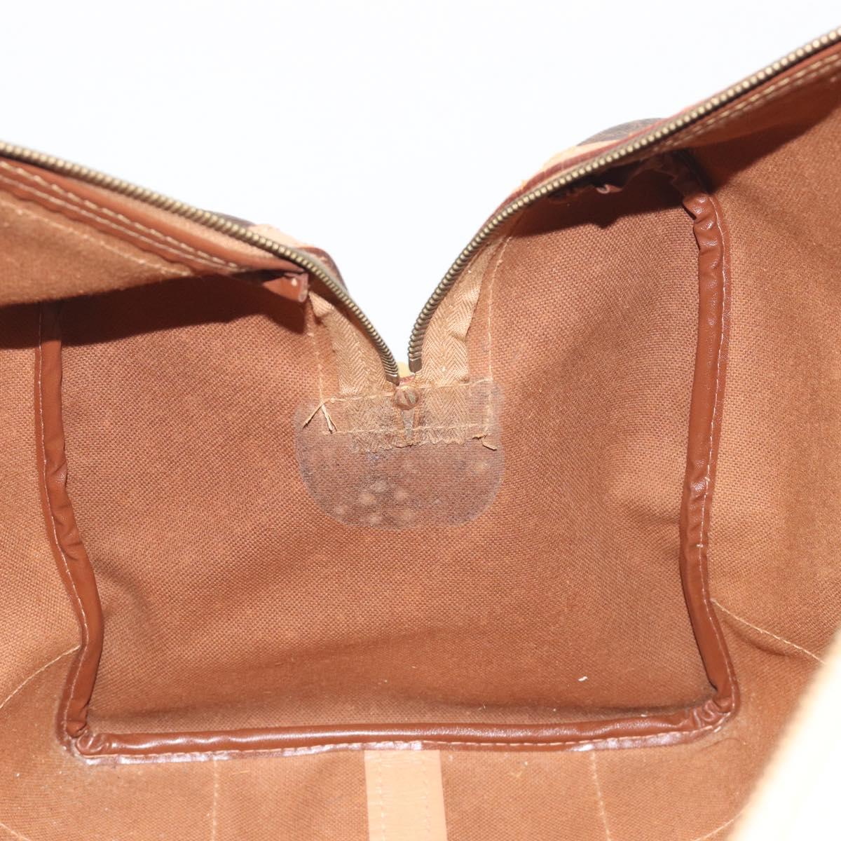 CELINE Macadam Boston Bag PVC Leather Brown Gold Tone Auth 194119A