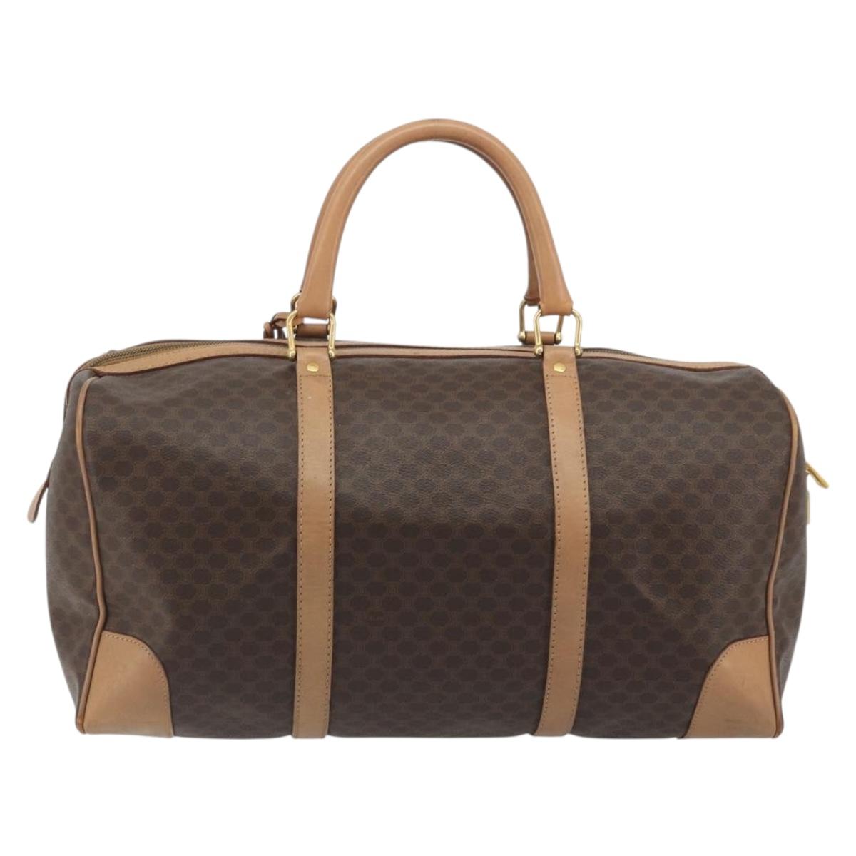 CELINE Macadam Boston Bag PVC Leather Brown Gold Tone Auth 194119A