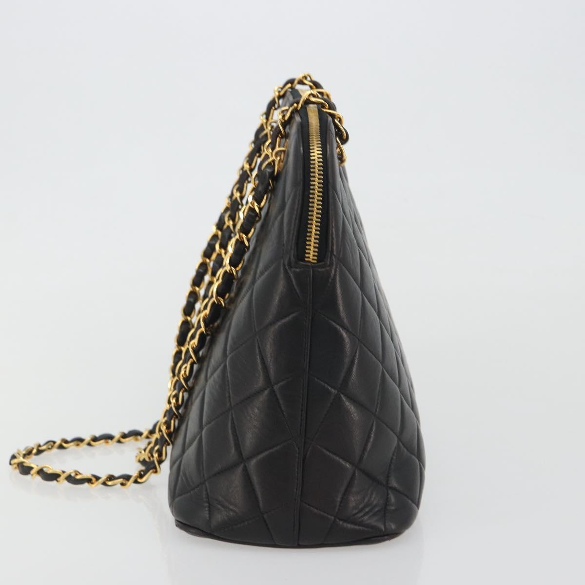CHANEL Matelasse Chain Shoulder Bag Lamb Skin Black Gold Tone CC Auth 194120V