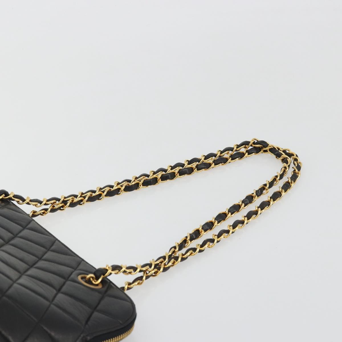 CHANEL Matelasse Chain Shoulder Bag Lamb Skin Black Gold Tone CC Auth 194120V