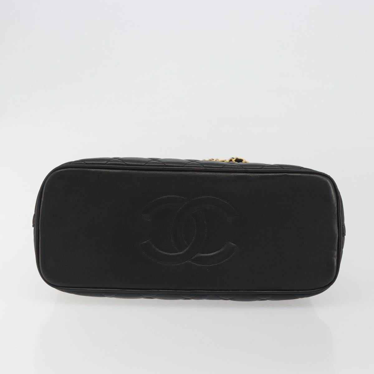CHANEL Matelasse Chain Shoulder Bag Lamb Skin Black Gold Tone CC Auth 194120V