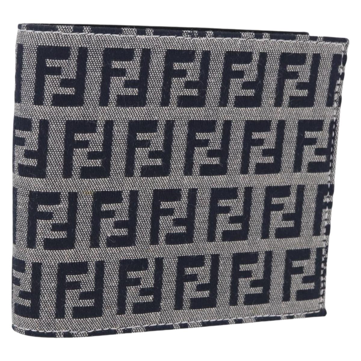 FENDI Zucchino Canvas Bifold Wallet Navy Auth 194127M