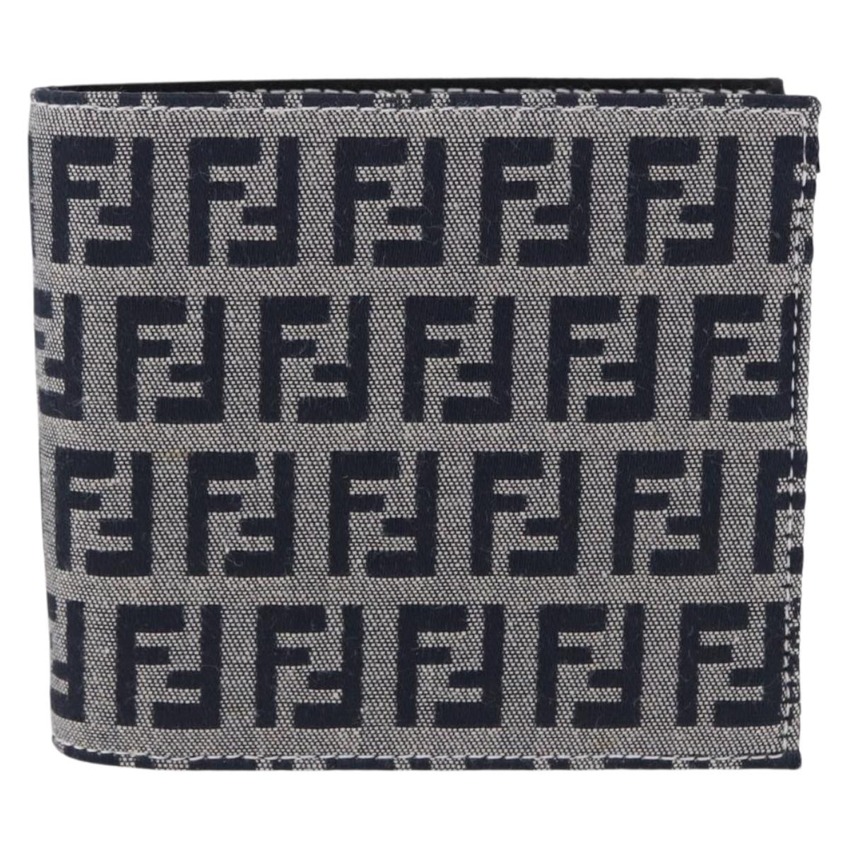 FENDI Zucchino Canvas Bifold Wallet Navy Auth 194127M