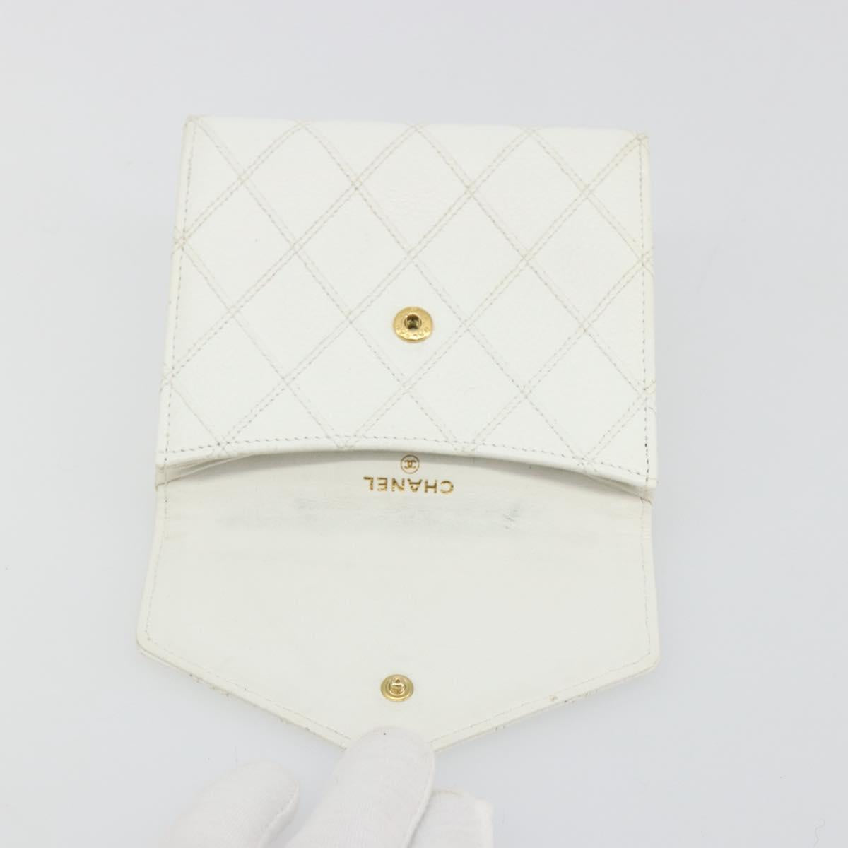 CHANEL Bicolore Bifold Wallet Caviar Skin White Gold Tone CC Auth 194133A