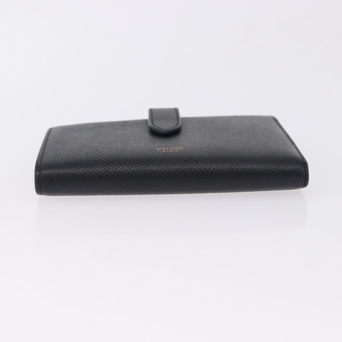 CELINE Medium Strap Wallet Leather Black Gold Auth 194135A