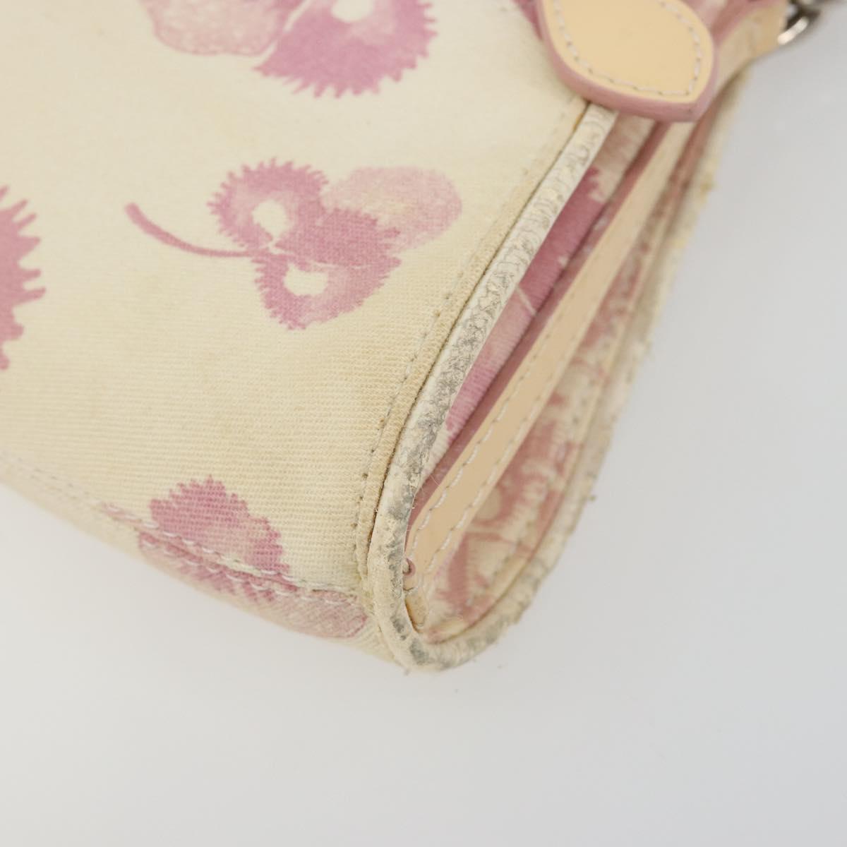 Christian Dior Saddle Chain Shoulder Bag Canvas Pink Silver Auth 194136