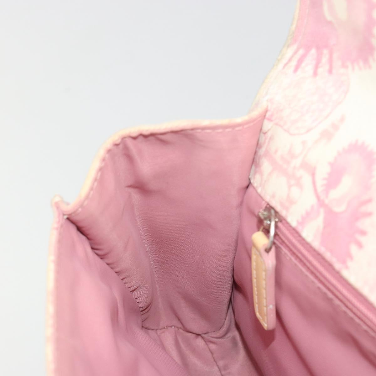 Christian Dior Saddle Chain Shoulder Bag Canvas Pink Silver Auth 194136