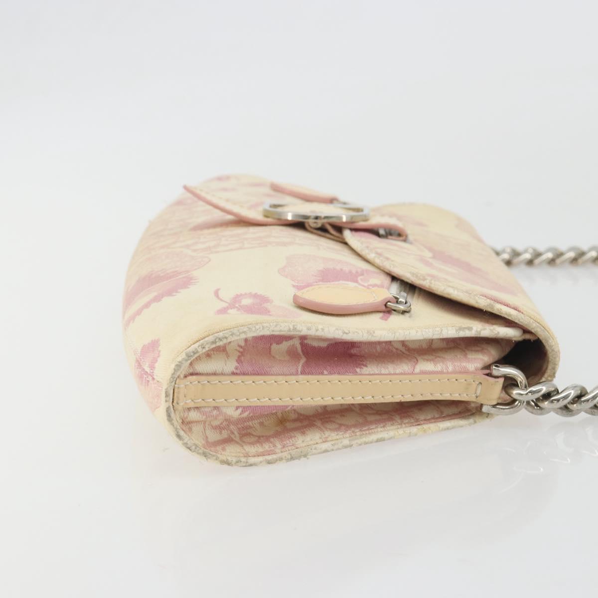 Christian Dior Saddle Chain Shoulder Bag Canvas Pink Silver Auth 194136