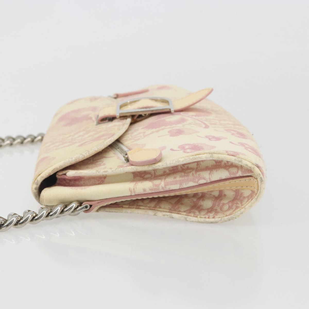 Christian Dior Saddle Chain Shoulder Bag Canvas Pink Silver Auth 194136