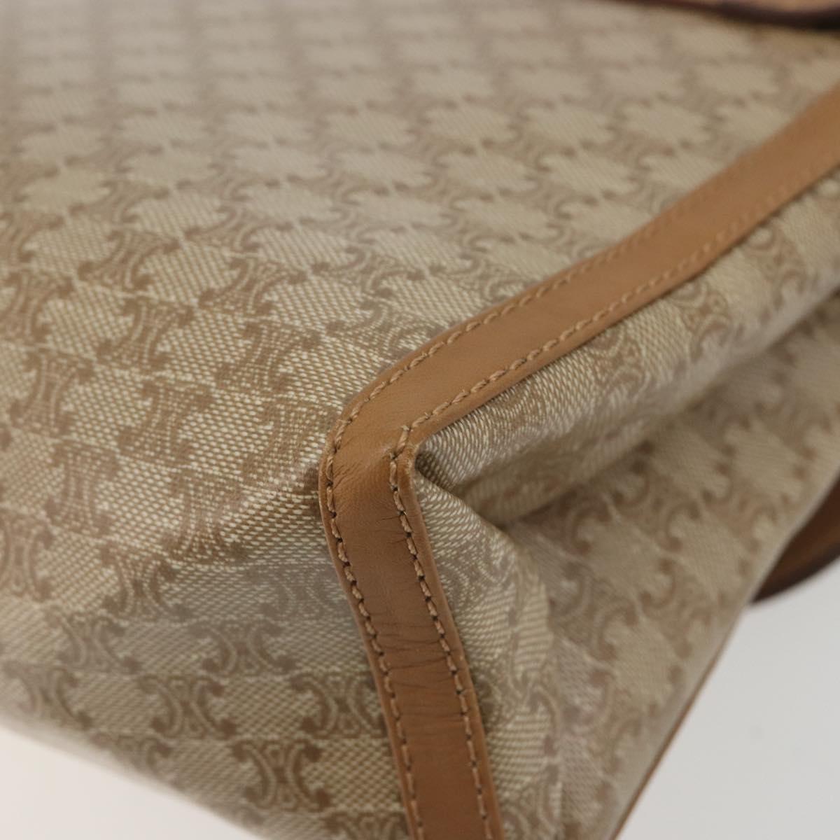 CELINE Macadam Shoulder Bag PVC Leather Beige Gold Tone Auth 194144A