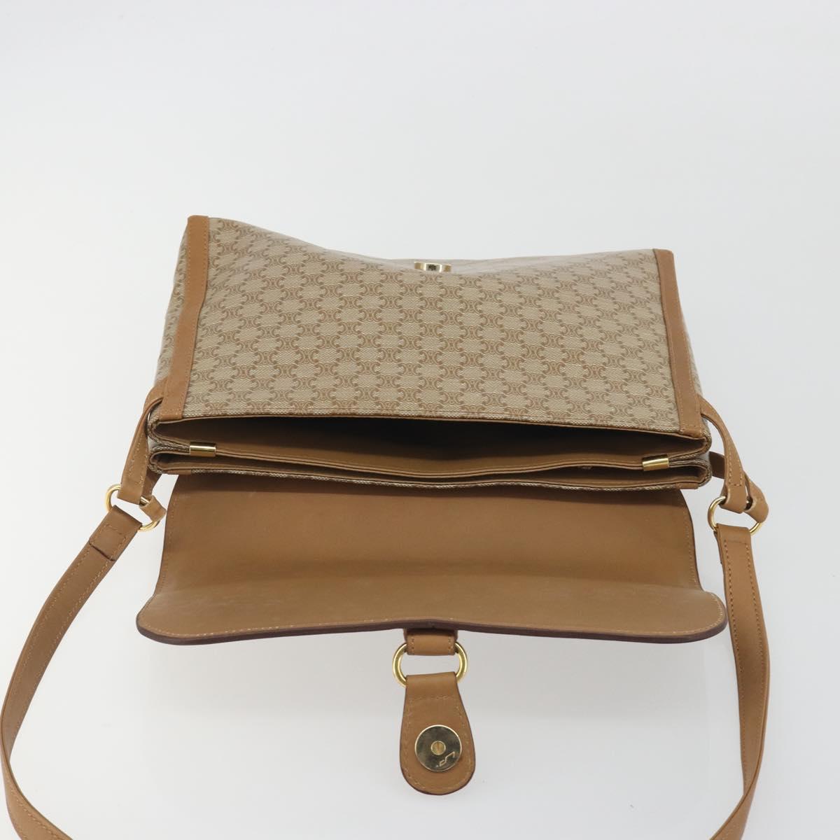 CELINE Macadam Shoulder Bag PVC Leather Beige Gold Tone Auth 194144A