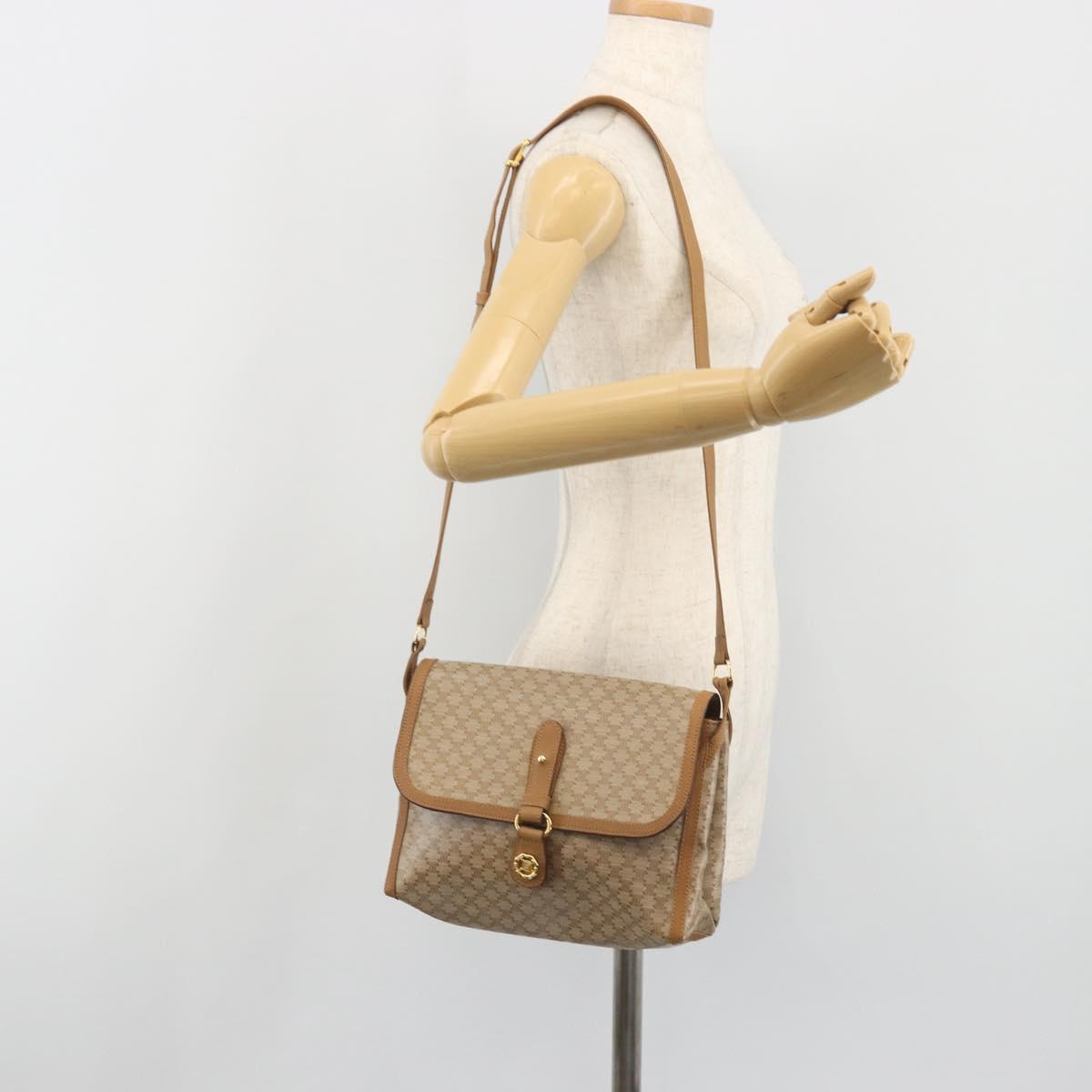 CELINE Macadam Shoulder Bag PVC Leather Beige Gold Tone Auth 194144A