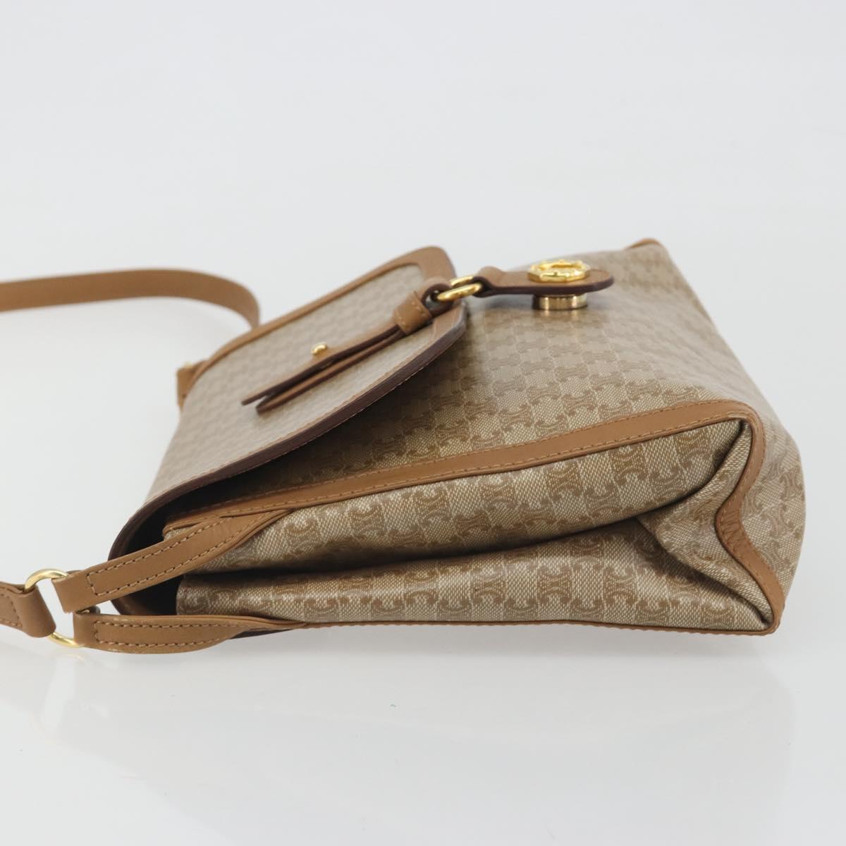 CELINE Macadam Shoulder Bag PVC Leather Beige Gold Tone Auth 194144A